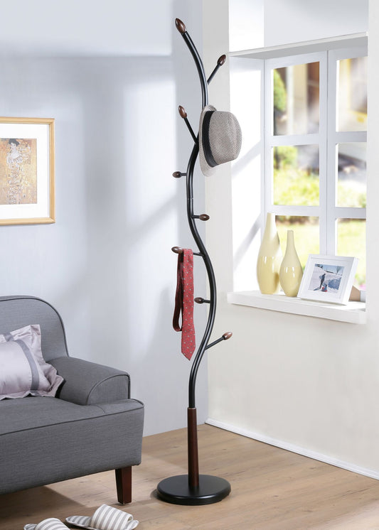 Arles Metal Black and Walnut Standing Coat Rack