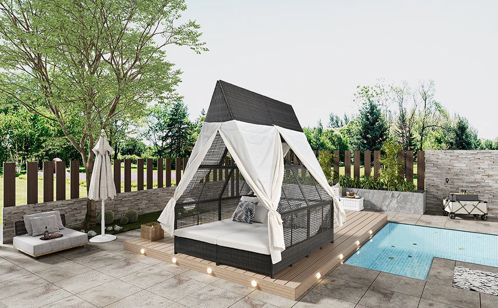Outdoor Daybed Patio Lounge Bed With Adjustable Backrest Outdoor