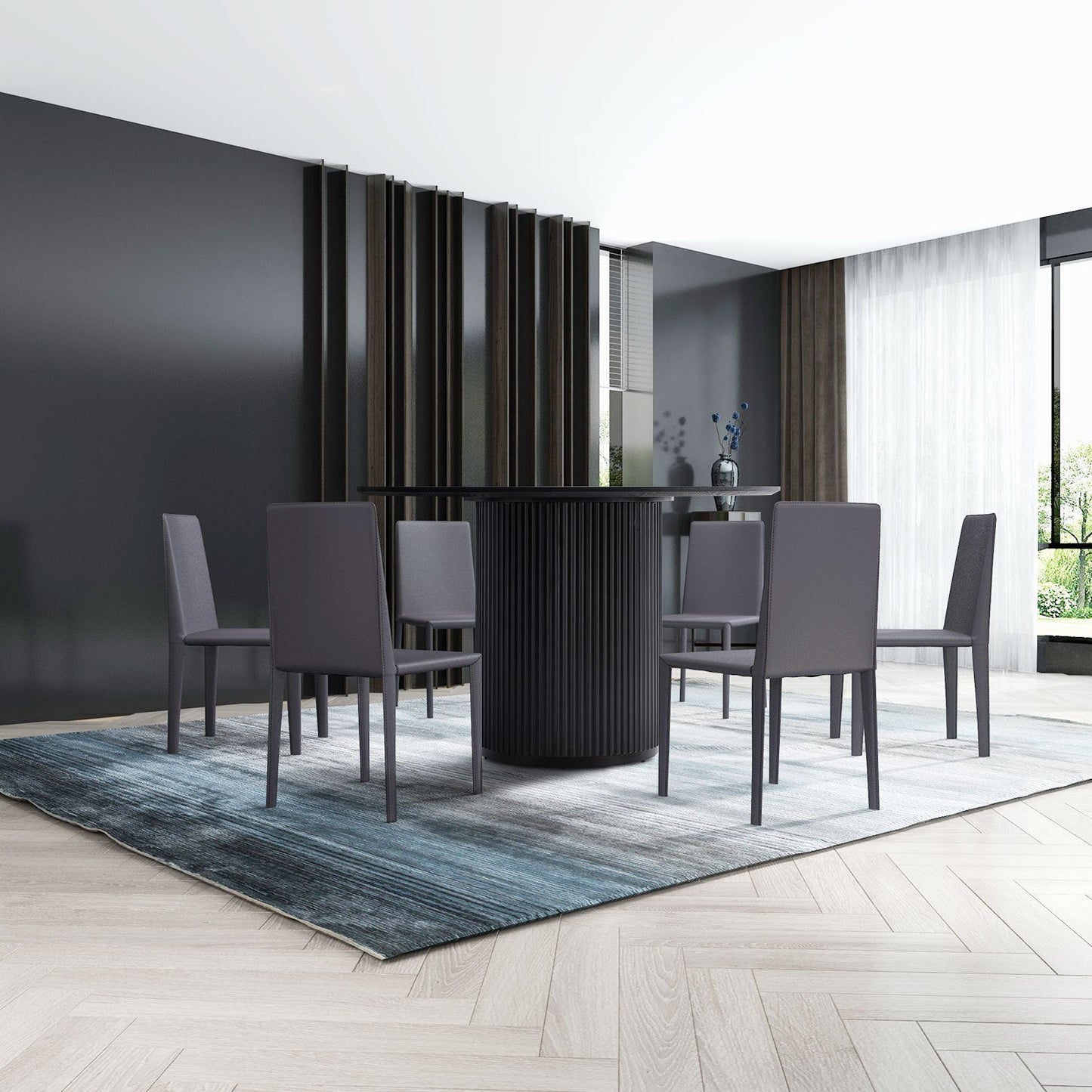 Black Round Dining Table, MDF Handcraft Pedestal Dining Room Table Restaurant Furniture Leisure Coffee Table