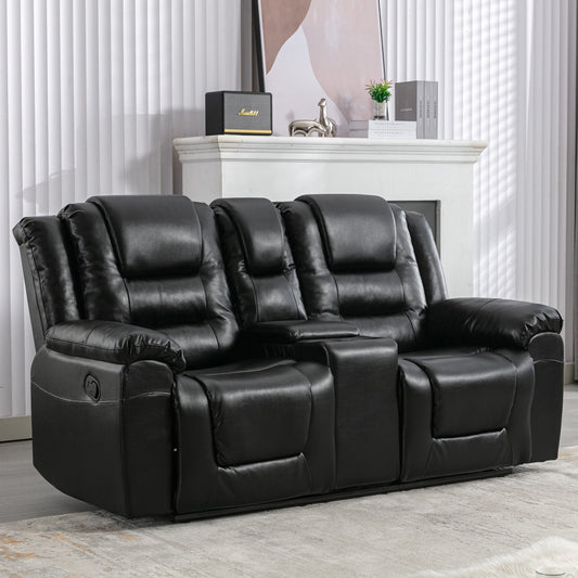 2 Seater Home Theater Recliner Manual Recliner Chair With a Storage Box and Two Cup Holders for Living Room,Bedroom, Black