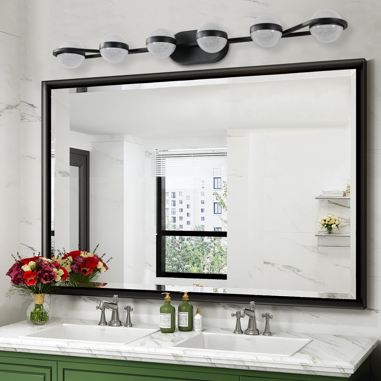 Vanity Lights With 6 LED Bulbs for Bathroom Lighting (Black)