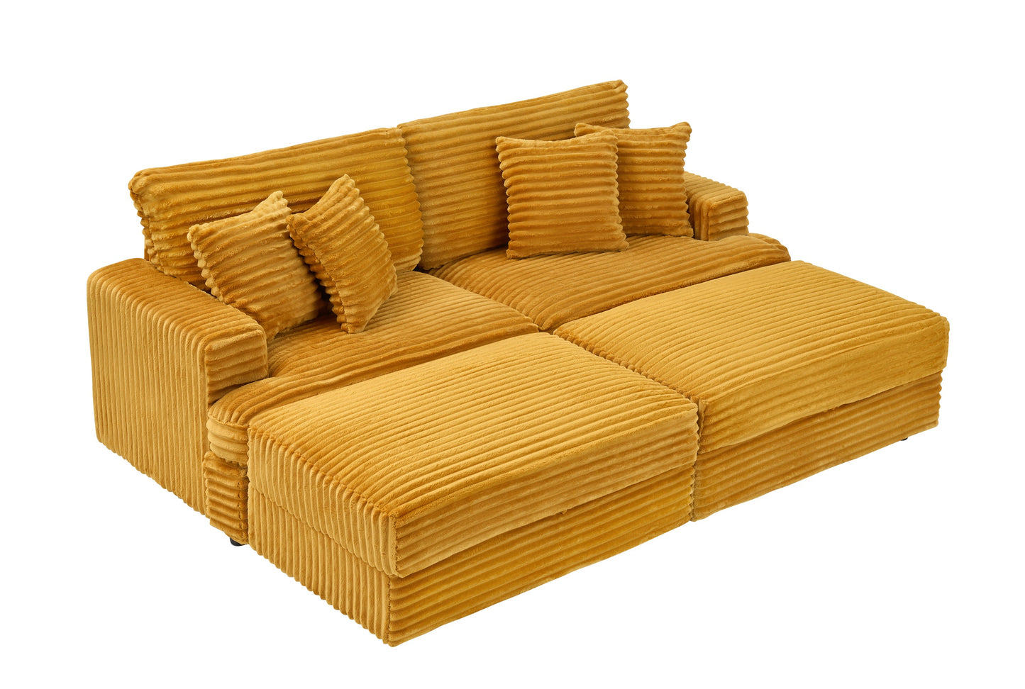 82 Inches Orange Corduroy Sofa, Two Storage Feet +4 Throw Pillows, Create a Living Room, Office Fashion New Darling