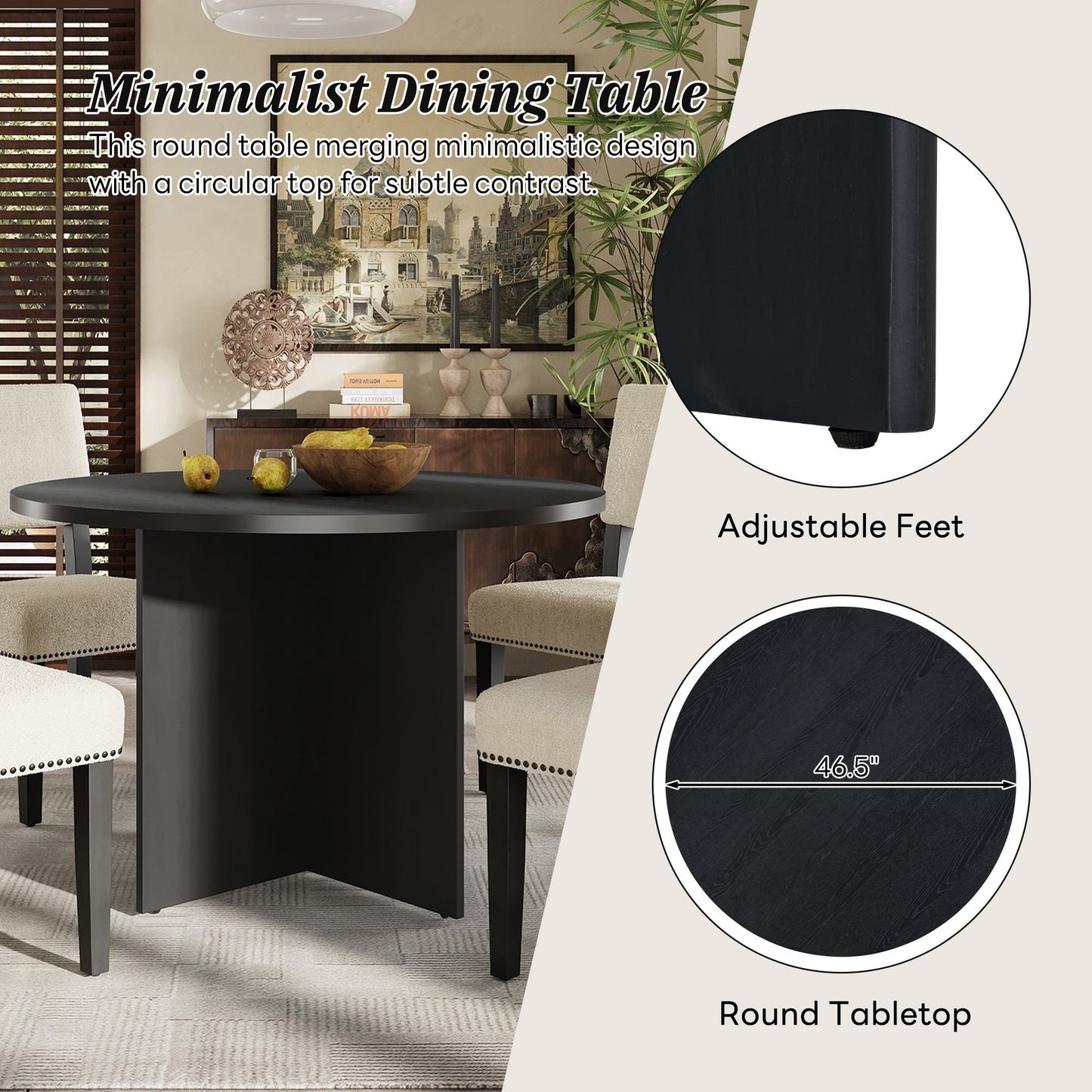 Modern 5-Piece Round Dining Table Set Pedestal Kitchen Table Set With 4 Upholstered Dining Chairs