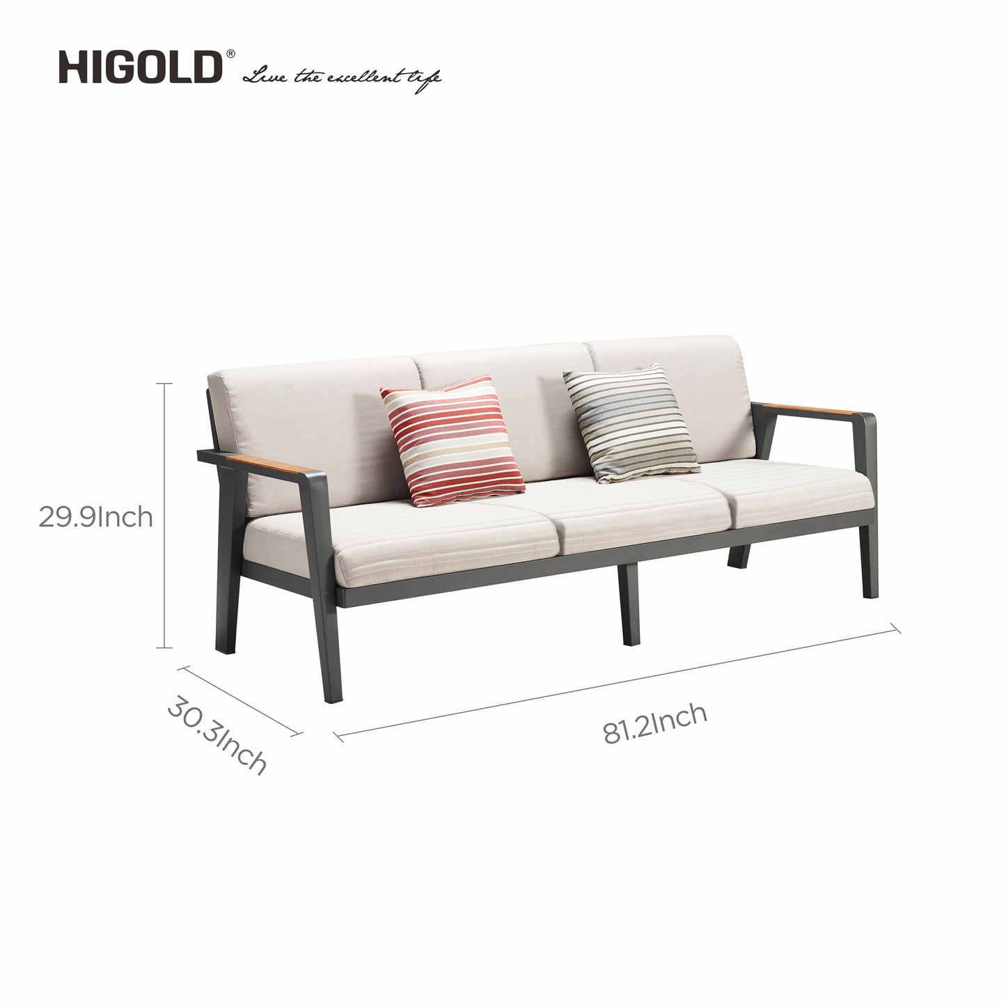 HIGOLD Emoti Aluminum Teak Patio Sofa for 5