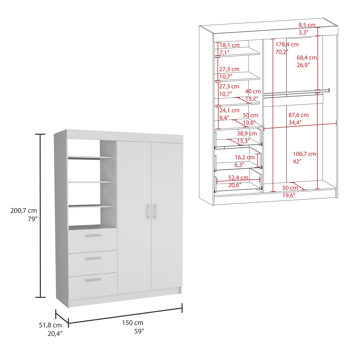 Karval 2 Piece Bedroom Set, White