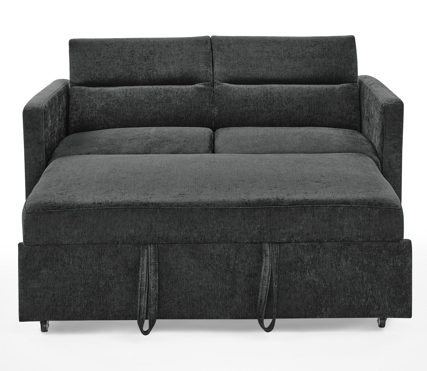 Loveseats Sofa Bed With Pull-Out Bed,Adjsutable Back and Two Arm Pocket,Black (54.5"x33"x31.5")