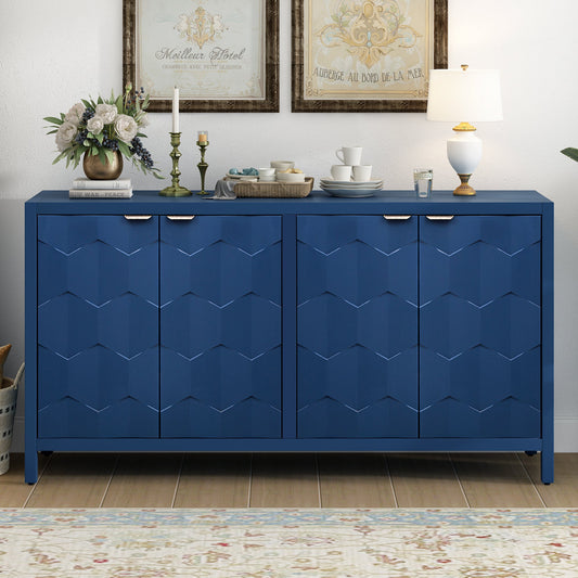 Luxurious Four-Door Sideboard With Honeycomb Patterned Doors, Offering Ample Storage for Study,Entrance and Living Room