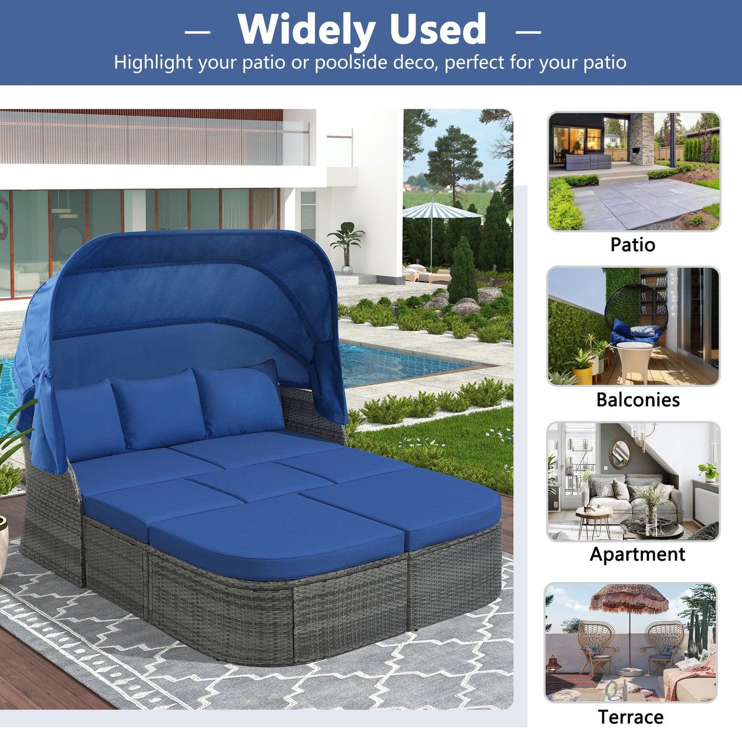 Outdoor Patio Furniture Set Daybed Sunbed With Retractable Canopy Conversation Set Wicker Furniture