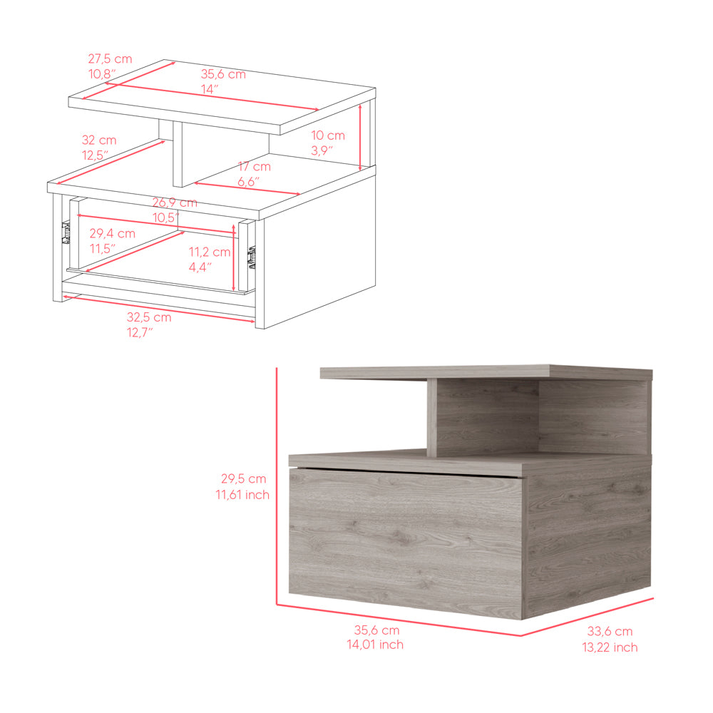 Nightstand Floating Flopini with 1-Drawer and Shelves -Light Gray