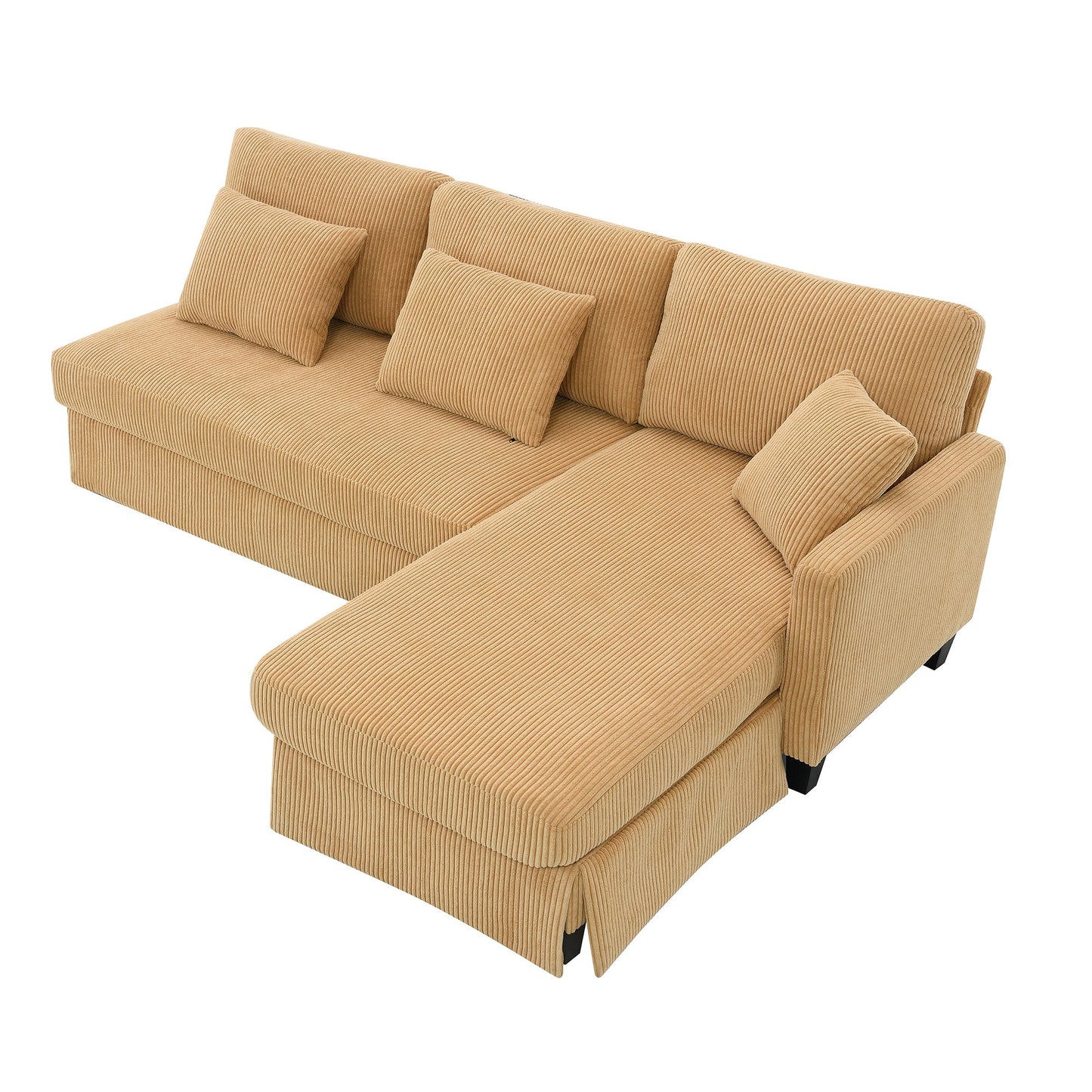 87*61"Modern L-Shaped Corduroy Sofa With Reversible Chaise,4-Seat Upholstered Sectional Indoor Furniture,Convertible