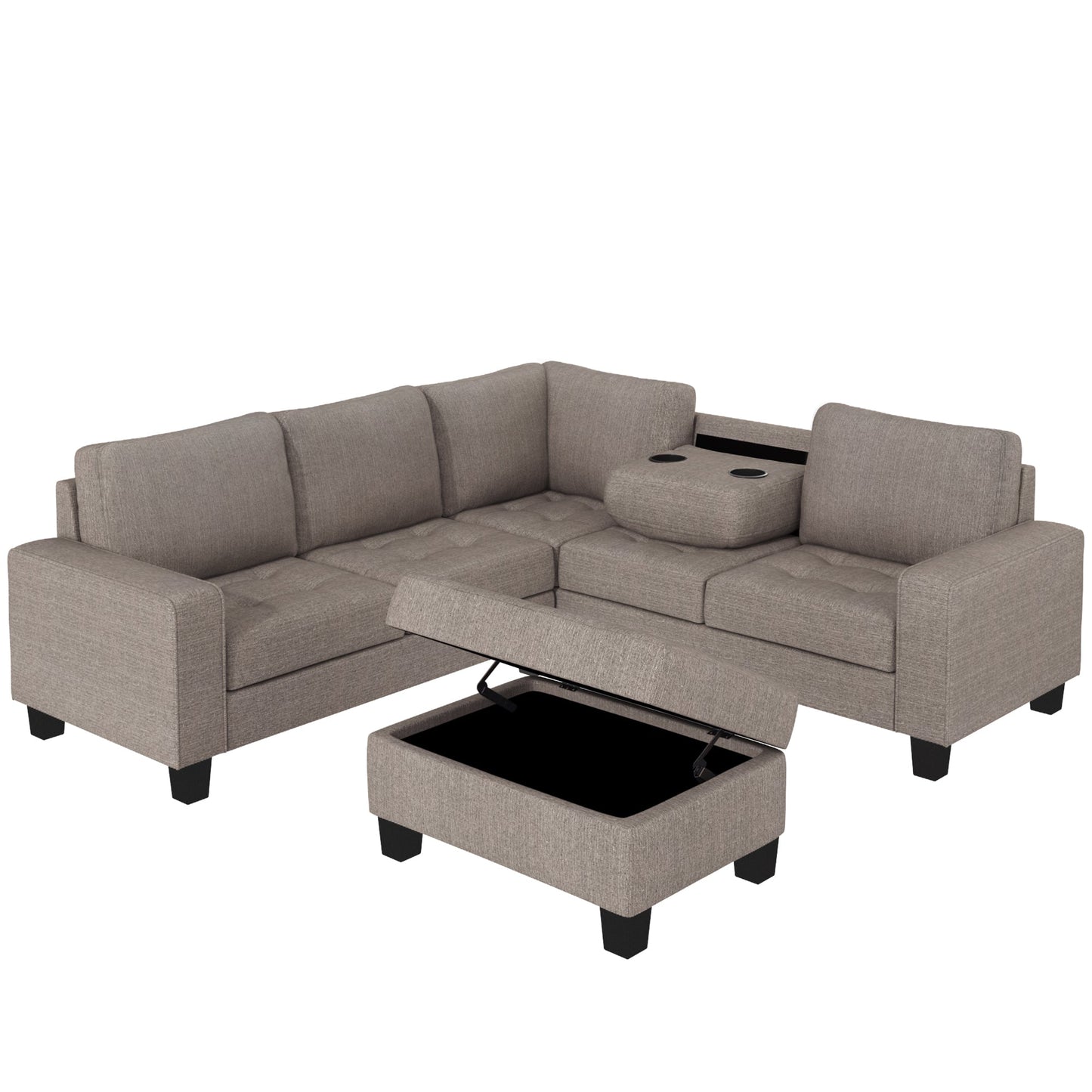 Sectional Corner Sofa L-Shape Couch Space Saving With Storage Ottoman