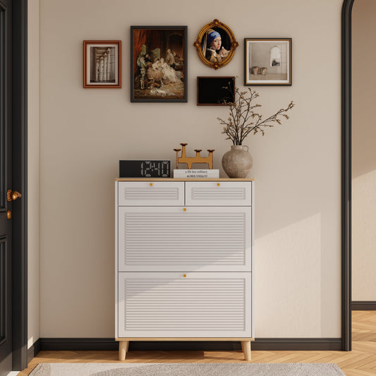 Shoe Cabinet With 2 Flip-Up Doors and 2 Drawers,narrow Shoe Rack Cabinet,freestanding Shoe Organizer,shoe Organizer