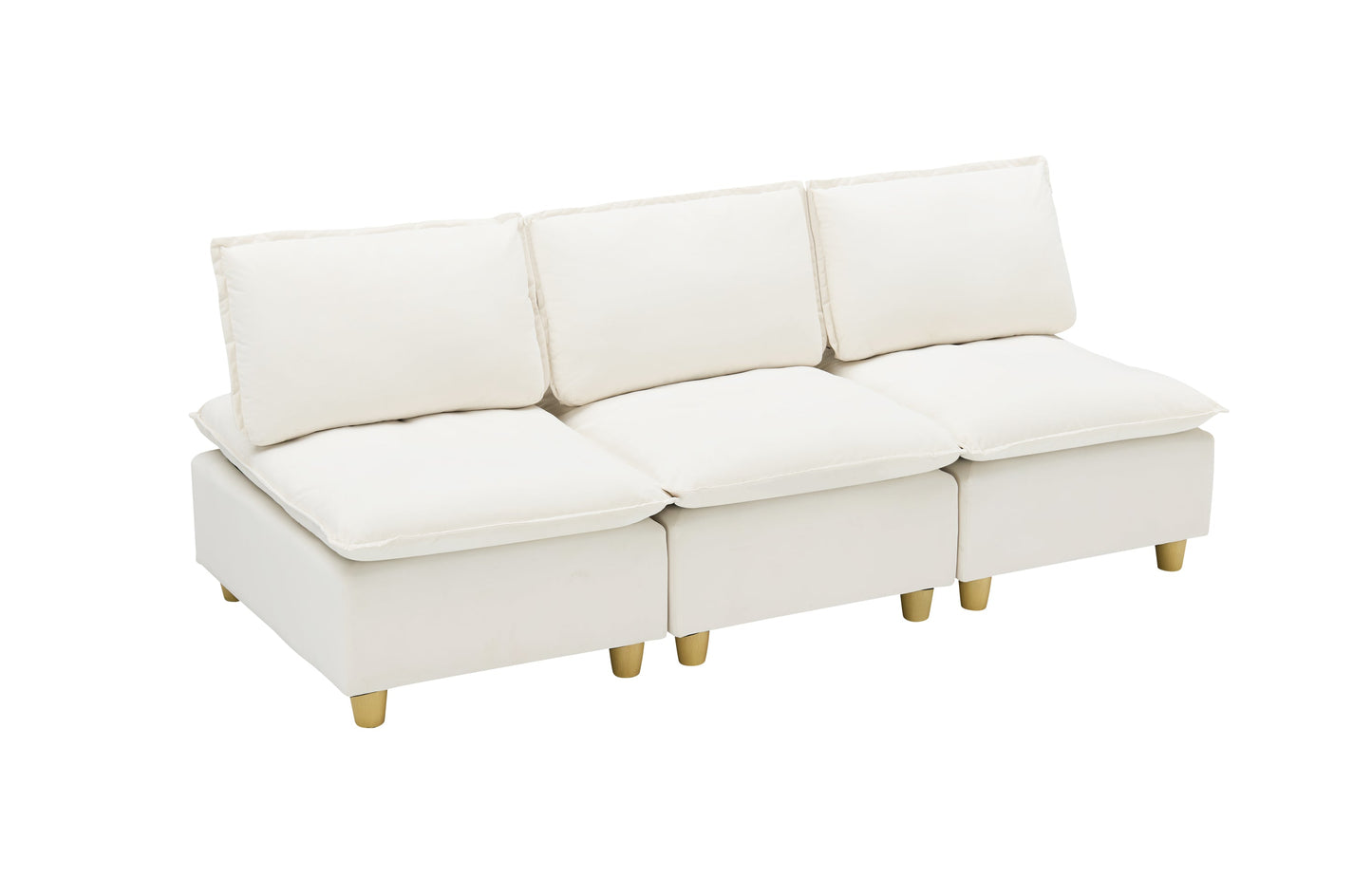 88-Inch Simple, Modern and Ultra-Comfortable Straight-Row Three-Seater Off-White Flannel Sofa Is Suitable for Living Room