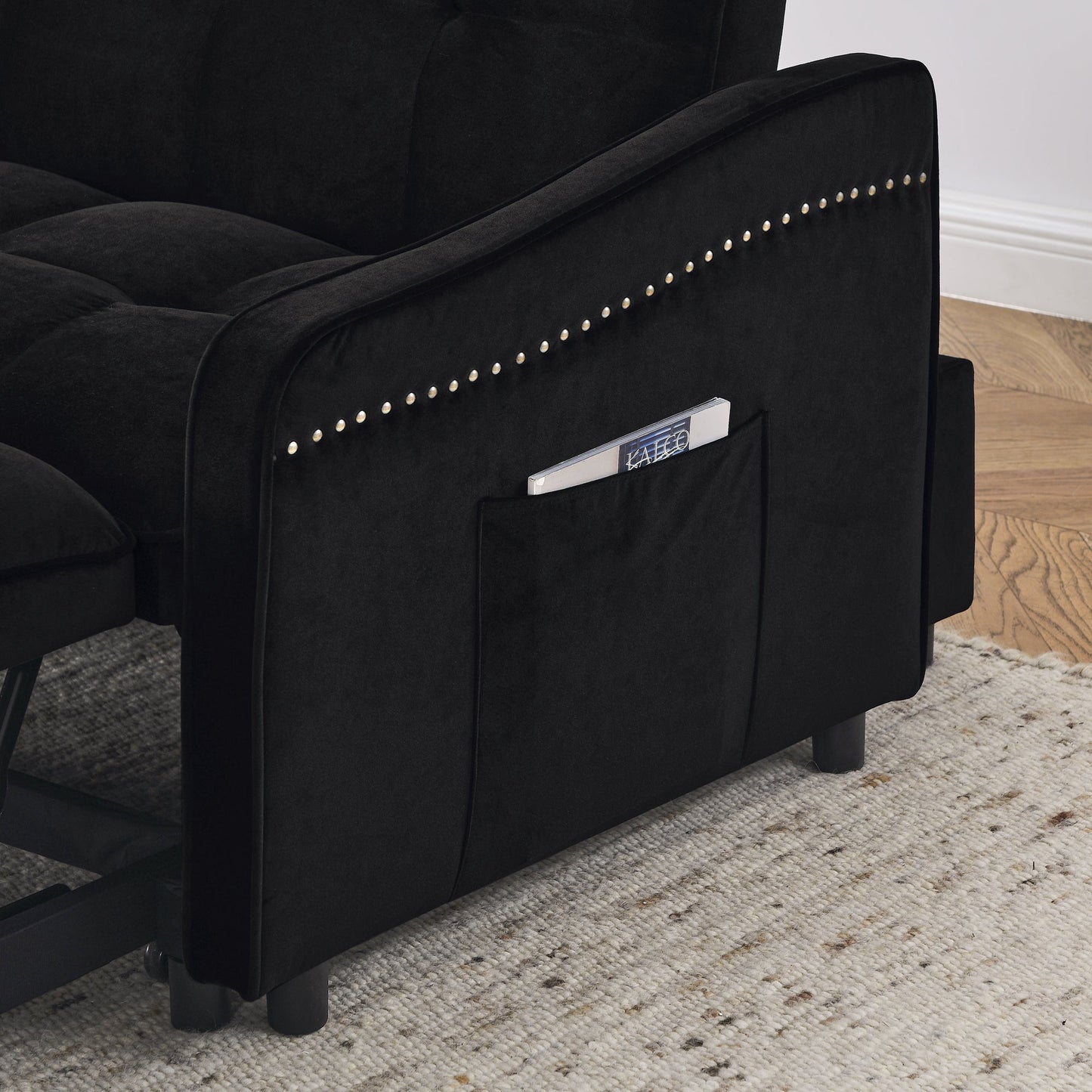 Loveseats Sofa Bed With Pull-Out Bed,Adjsutable Back and Two Arm Pocket,TypeC and USB Charging With Copper Nail,Black