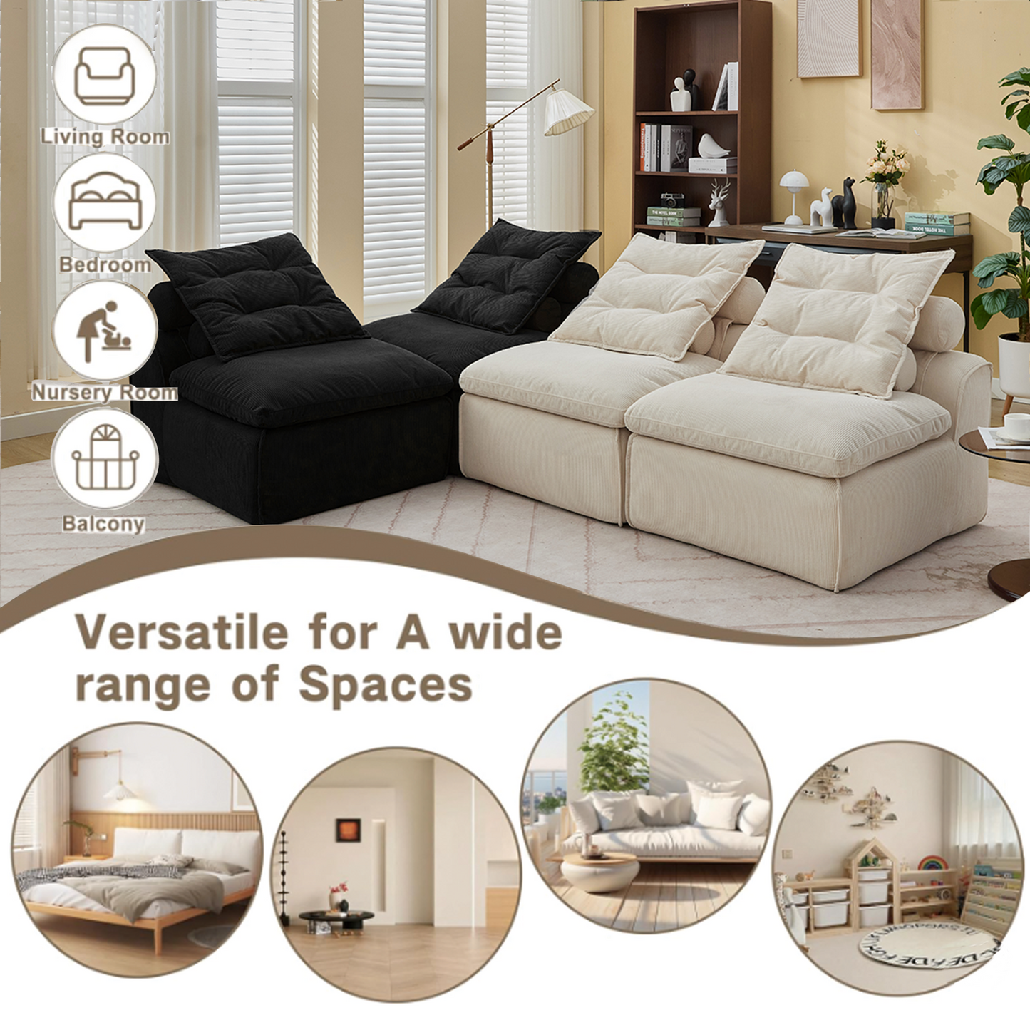Modular Sofa,No Armrests,At Will DIY,Corduroy ,Neck Pillow-Back Lounge Sofa Chair,Reading Nook, or Apartment Living