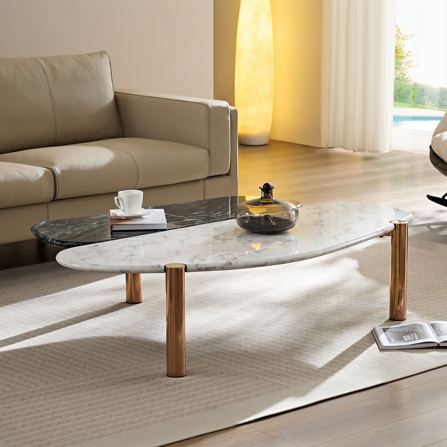 Faux Marble Coffee Tables Accent Tea Tables With Gold Metal Foot for Living Room Home Office