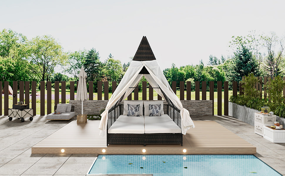 Outdoor Daybed Patio Lounge Bed With Adjustable Backrest Outdoor