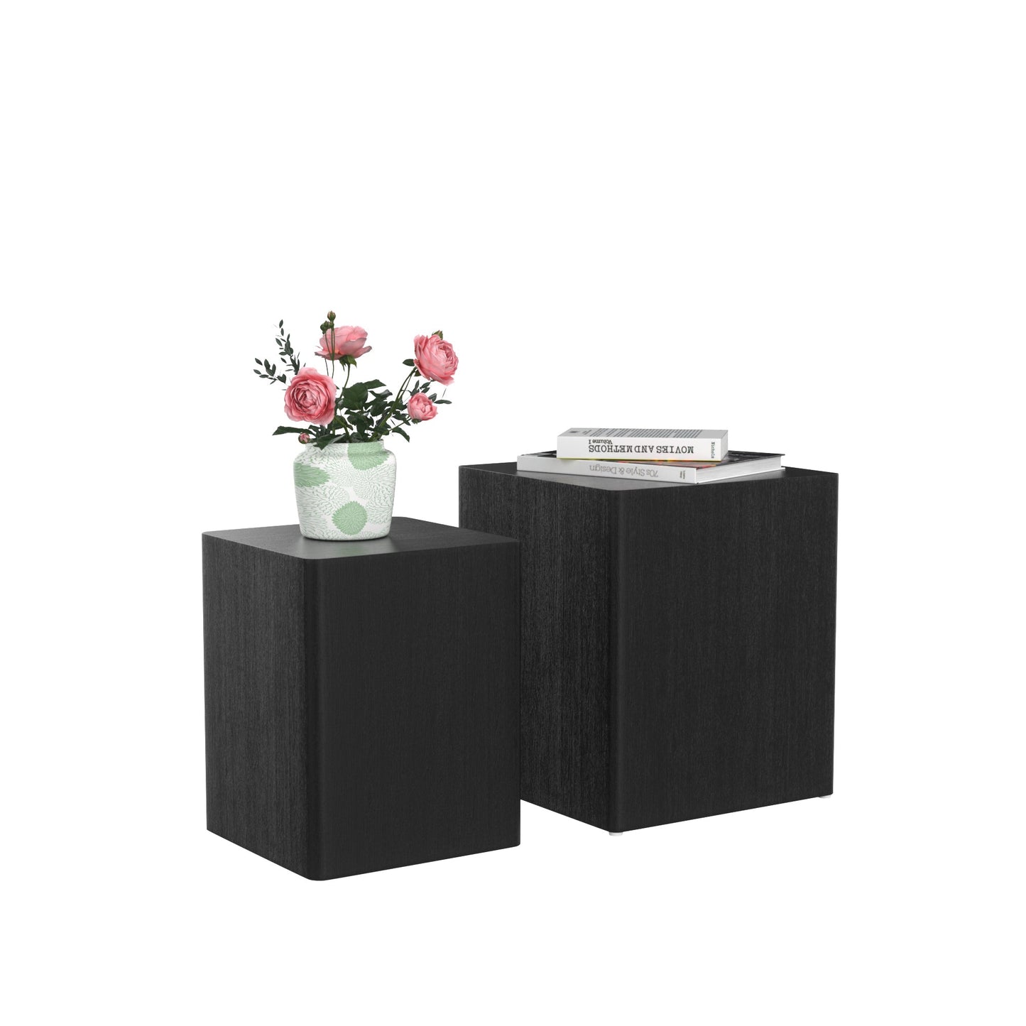 Upgrade MDF Nesting Table Side Table Coffee Table End Table for Living Room,office,bedroom ,Black Oak Set of 2