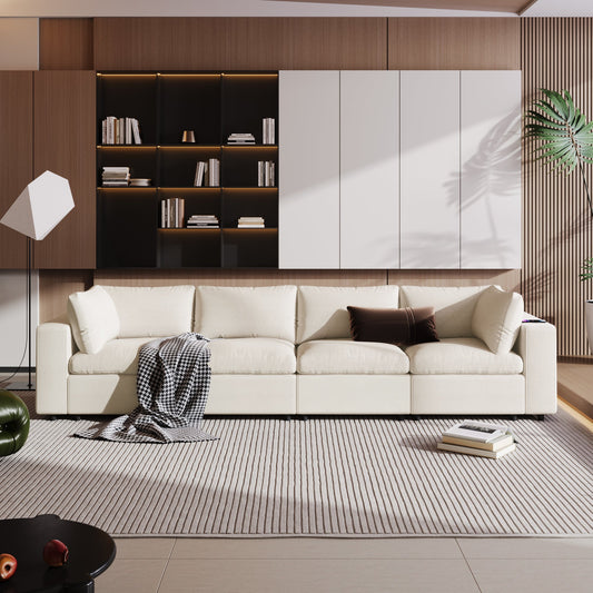 Upholstered Modular Sofa With  With Storage Space, USB Charge Ports,Wireless Charging and Built-In Bluetooth Speaker