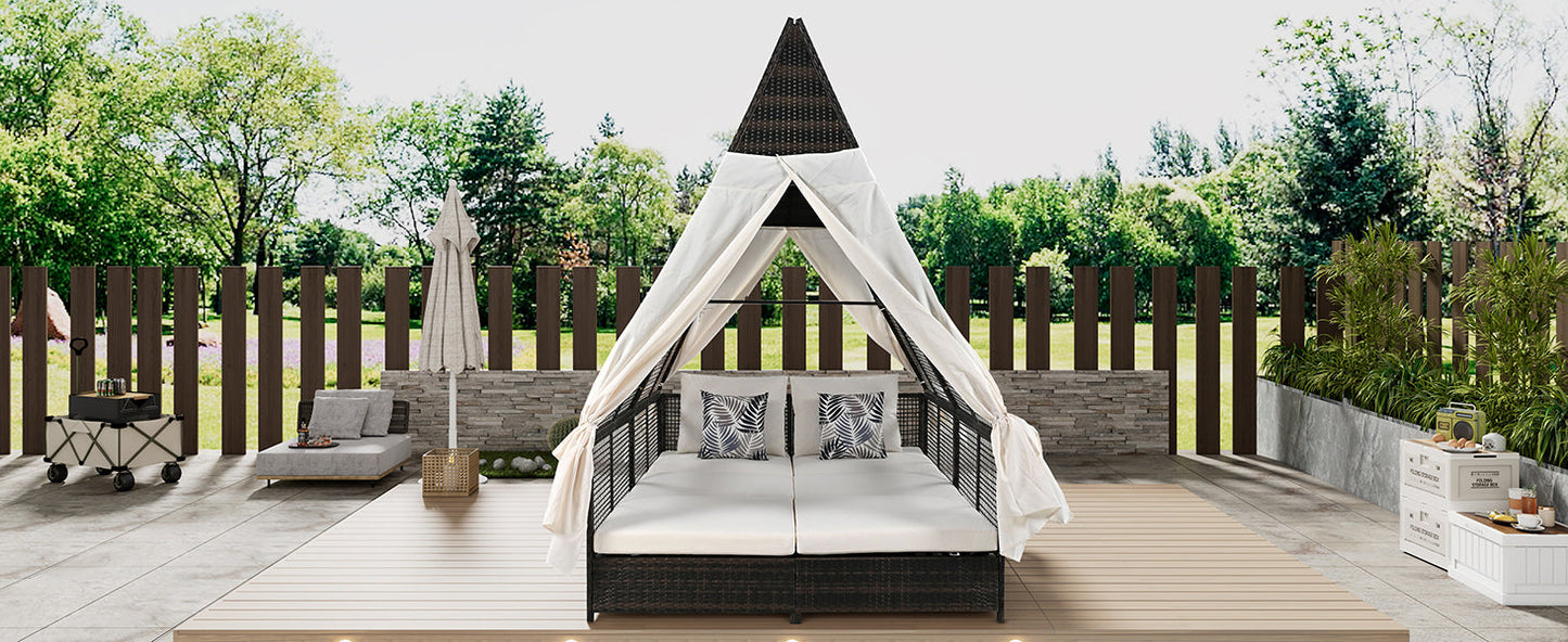 Outdoor Daybed Patio Lounge Bed With Adjustable Backrest Outdoor