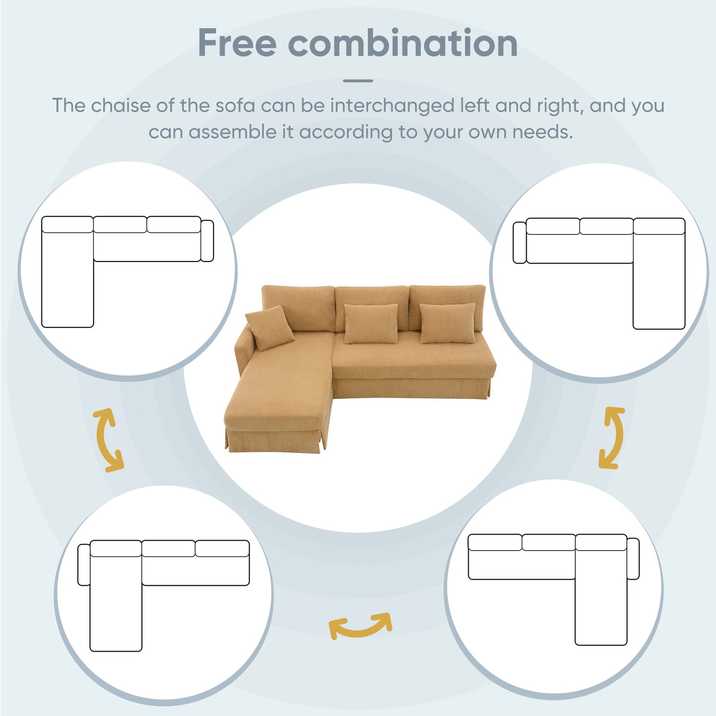 87*61"Modern L-Shaped Corduroy Sofa With Reversible Chaise,4-Seat Upholstered Sectional Indoor Furniture,Convertible