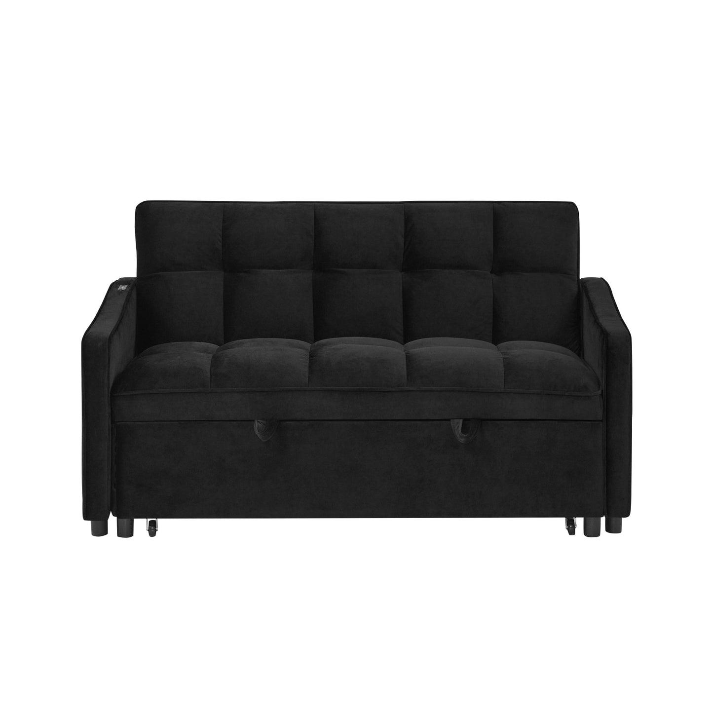 Loveseats Sofa Bed With Pull-Out Bed,Adjsutable Back and Two Arm Pocket,TypeC and USB Charging With Copper Nail,Black