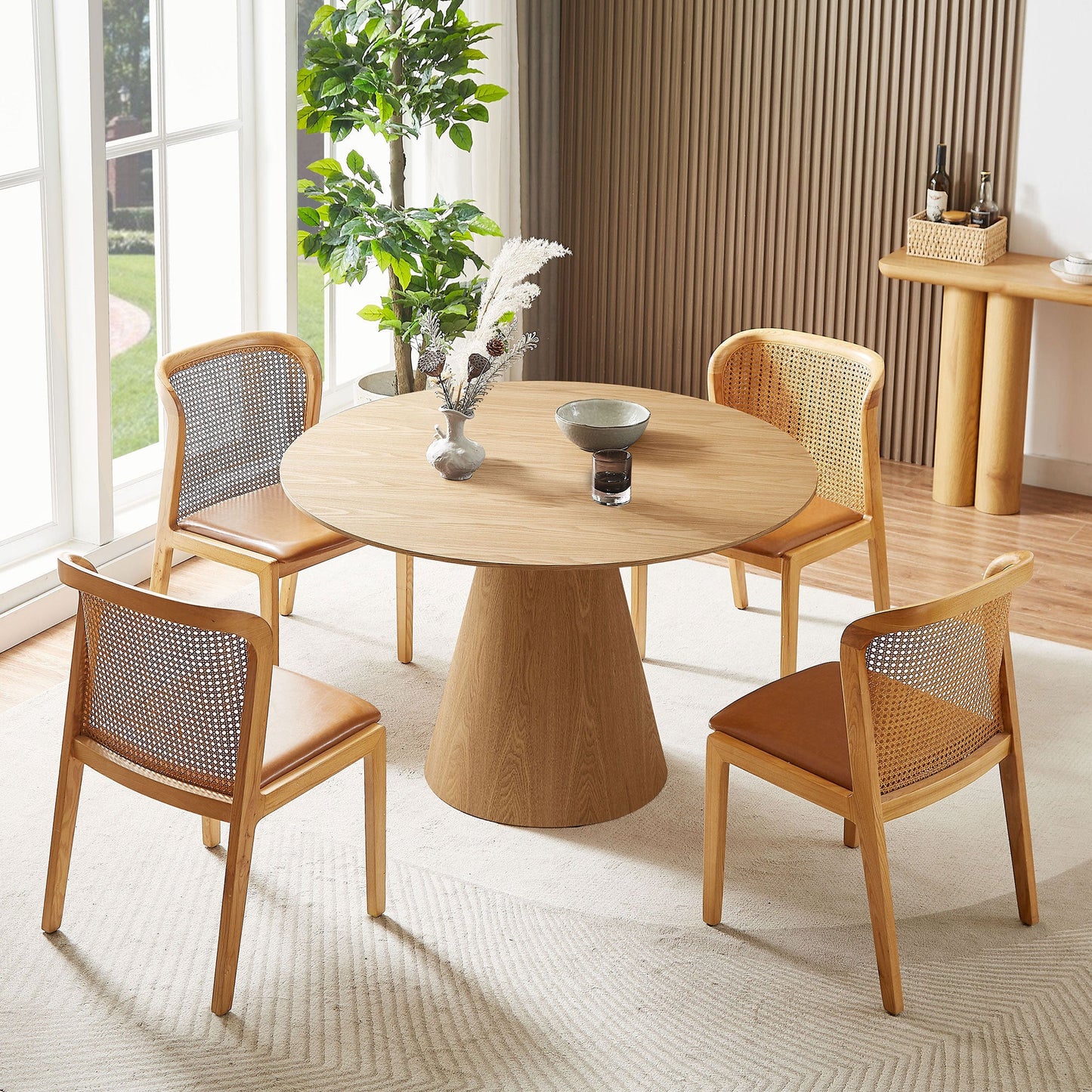45.27'' Wooden Dining Table Round Dining Table, Hardwood Solids Construction, a Oak Top  Suitable for Kitchen, Living Room