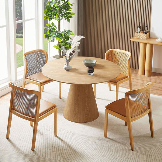 45.27'' Wooden Dining Table Round Dining Table, Hardwood Solids Construction, a Oak Top  Suitable for Kitchen, Living Room