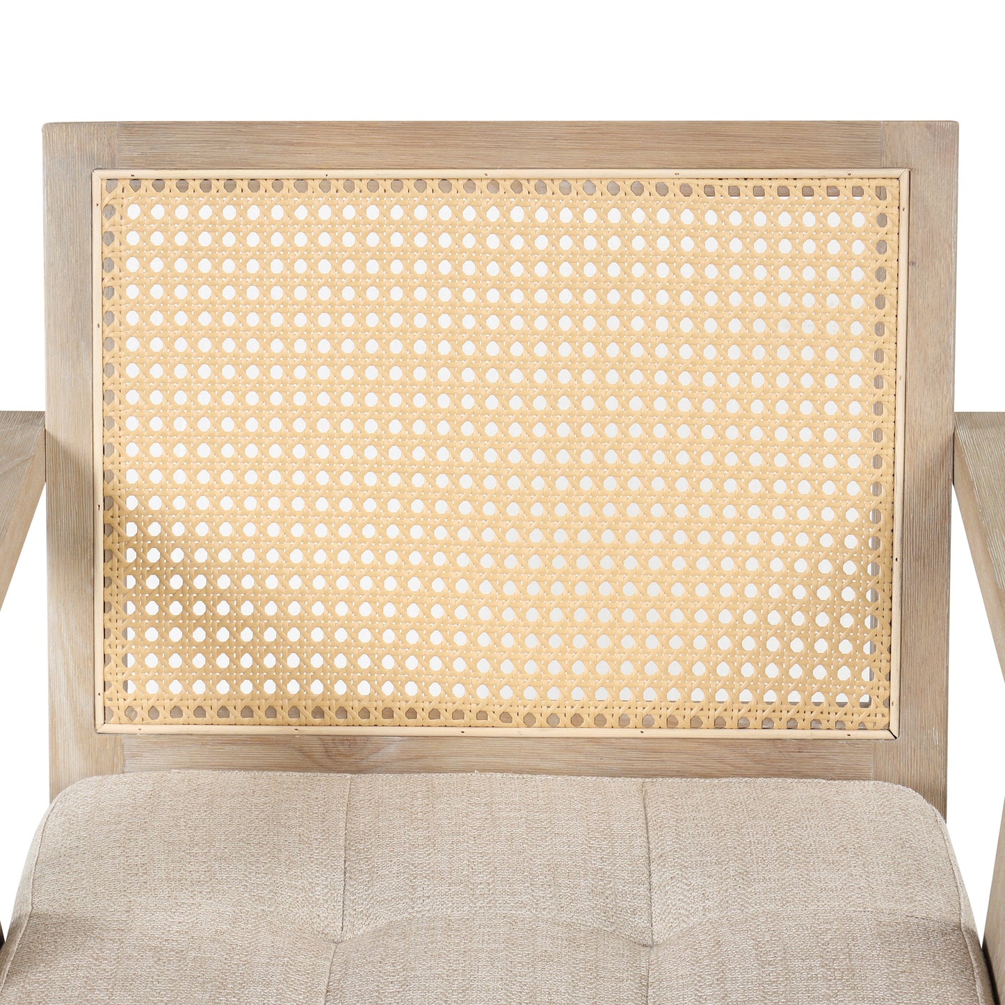 Mid-Century Accent Chair With Handcrafted Rattan Backrest and Padded Seat for Leisure, Bedroom, Kitchen, Living Room