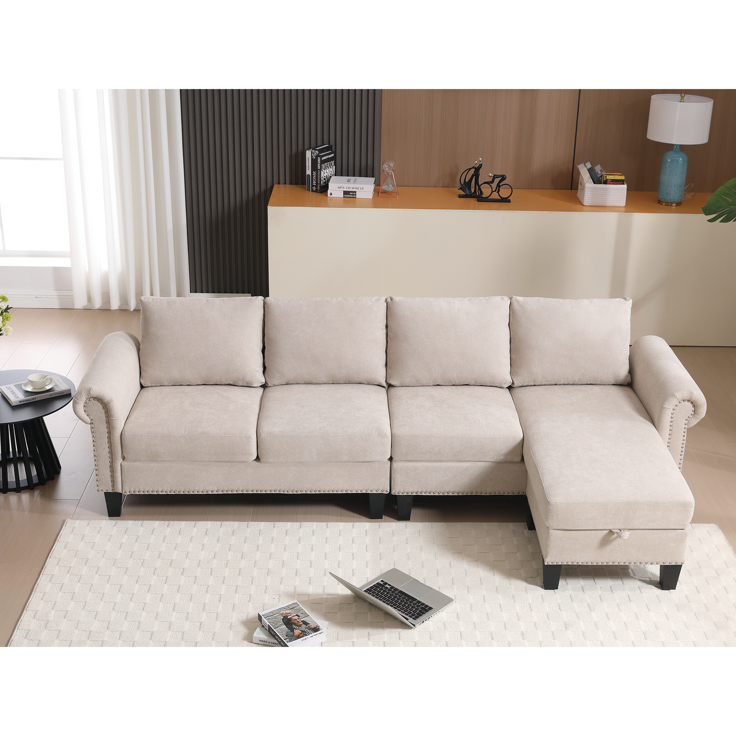 Convertible Sectional Sofa With Storage,L-Shaped Sofa,Four-Seater Sofa,Modern Linen Fabric Sectional Couches for Living