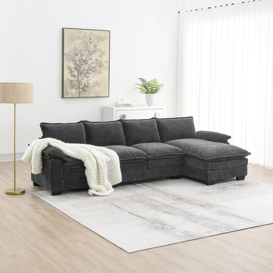 118*55" Modern L-Shaped Chenille Cloud Sofa With Double Seat Cushions,5-Seat Upholstered Indoor Furniture,Sleeper Sofa