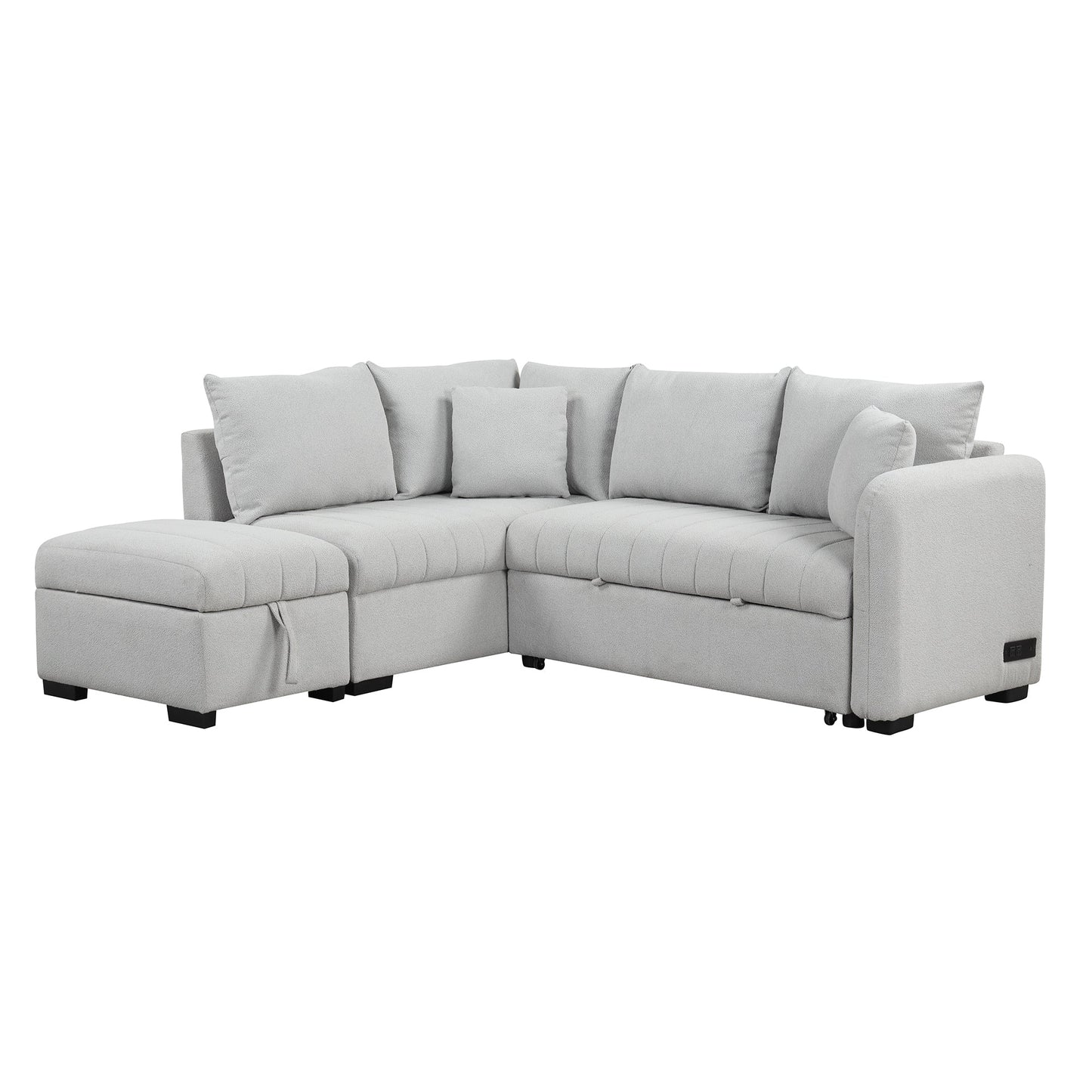 82.6" L-Shaped Sectional Pull Out Sofa Bed Sleeper Sofa With Two USB Ports, Two Power Sockets