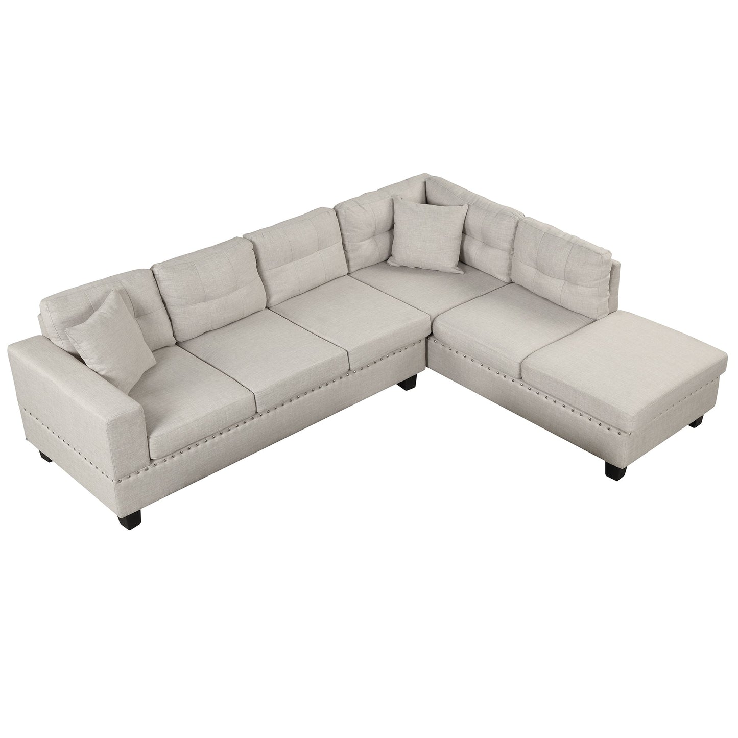 104.5" Modern Sectional Sofa With Storage Ottoman, L-Shape Couch With 2 Pillows and Cup Holder,Sectional Sofa
