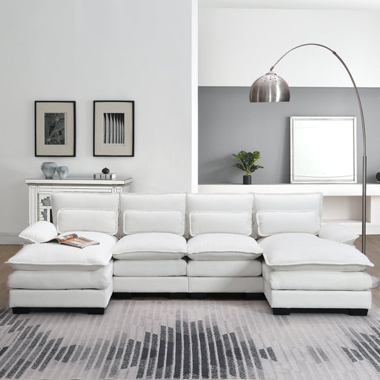 109.8*55.9" Modern U-Shaped Sectional Sofa With Waist Pillows,6-Seat Upholstered Symmetrical Sofa Furniture,Sleeper Sofa