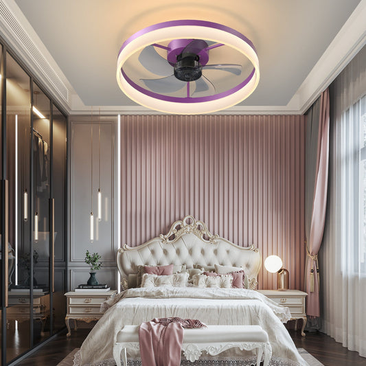 Ceiling Fans With Lights Dimmable LED Embedded Installation of Thin Modern Ceiling Fans (Purple)