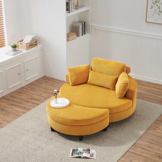 51-Inch Beige Corduroy Sofa With Two Throw Pillows and a Waist Pillow With an Extra Tray for Comfortable Seating