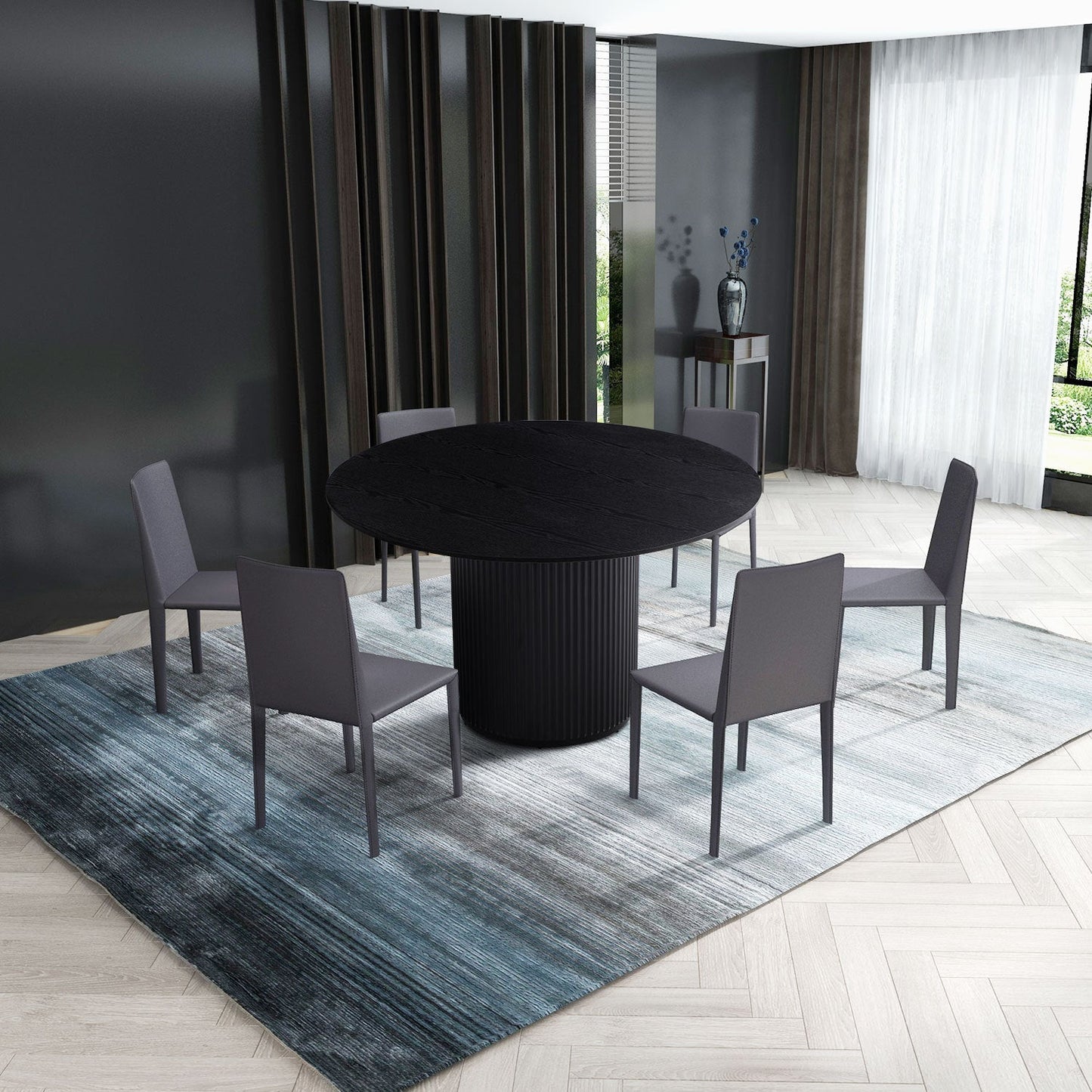 Black Round Dining Table, MDF Handcraft Pedestal Dining Room Table Restaurant Furniture Leisure Coffee Table
