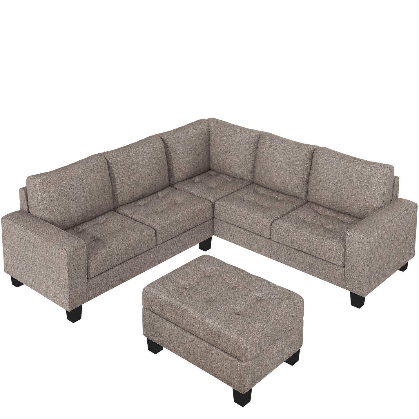 Sectional Corner Sofa L-Shape Couch Space Saving With Storage Ottoman