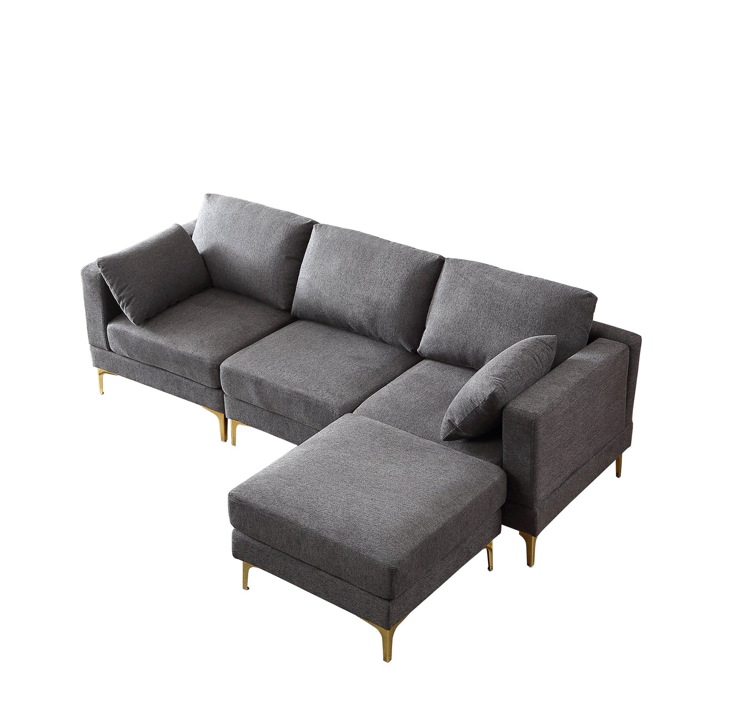 Living Room Furniture Modern Leisure L Shape Couch Dark Grey Fabric