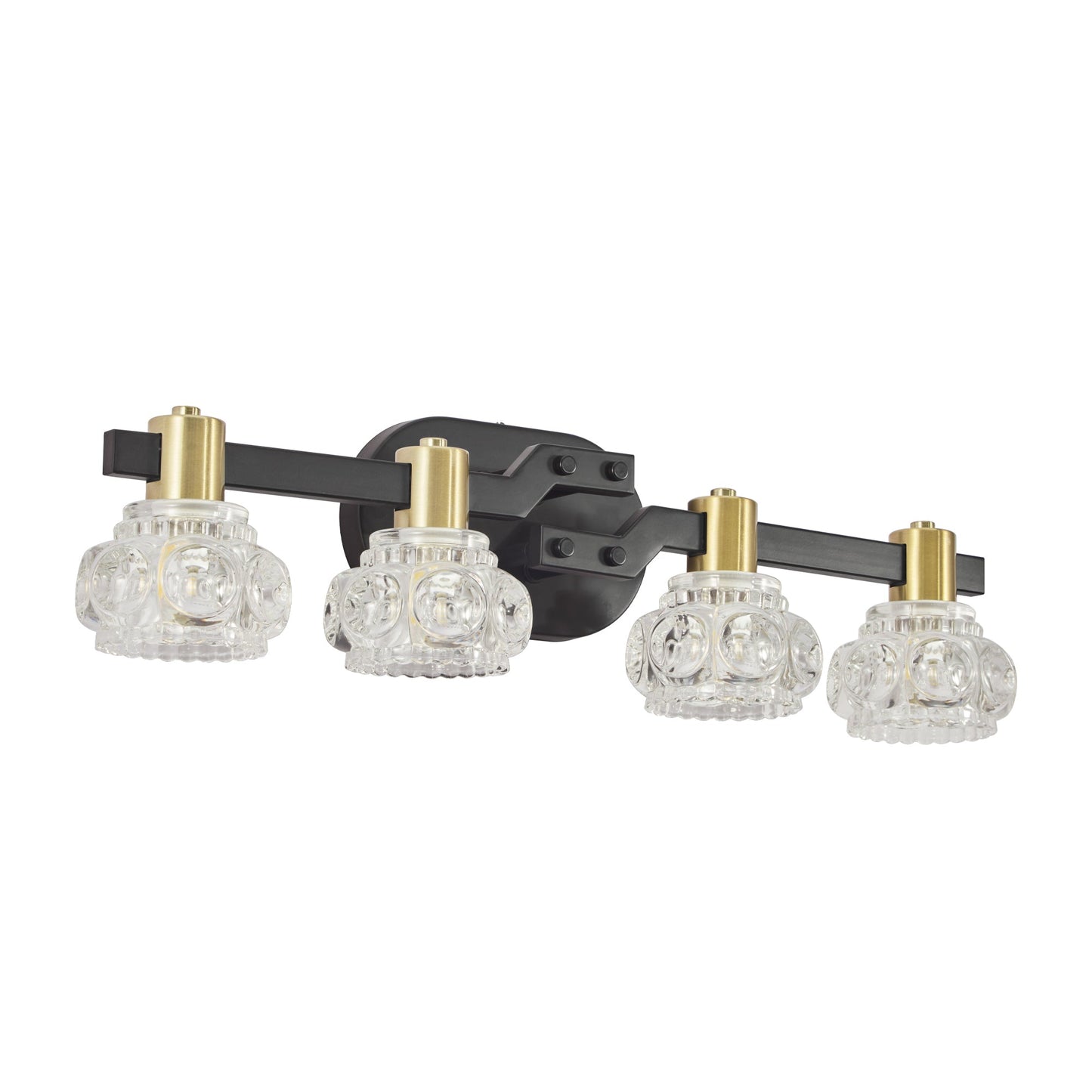 Vintage 4-Light Wall Sconce With Clear Crystal Shades, Black Iron Finish Vanity Light Fixture for Bathroom or Hallway
