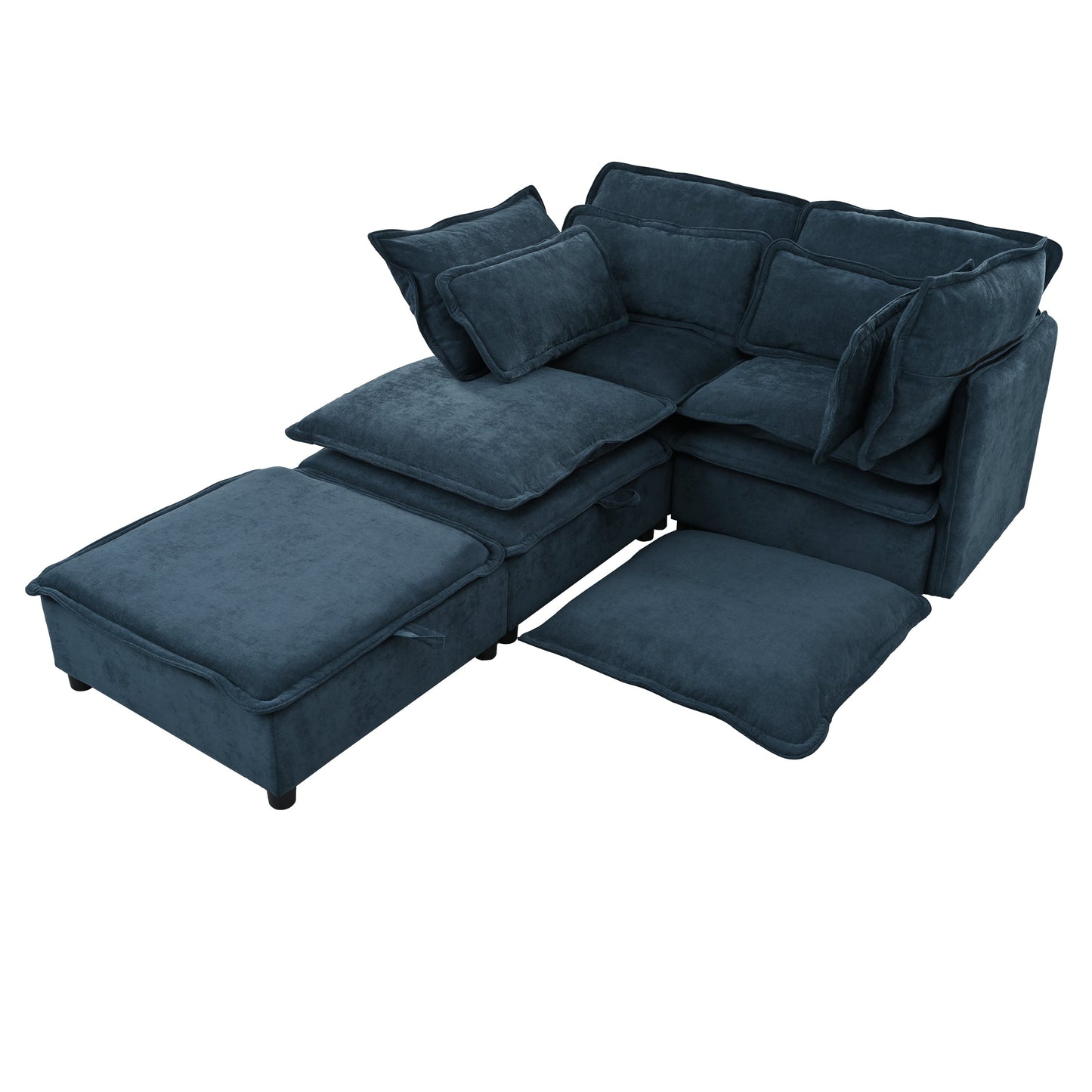 Double-Layer Cushion Modular Sofa, Freely Combinable, 4-Seater With Storage Function, Includes 4 Soft Cushions, Perfect