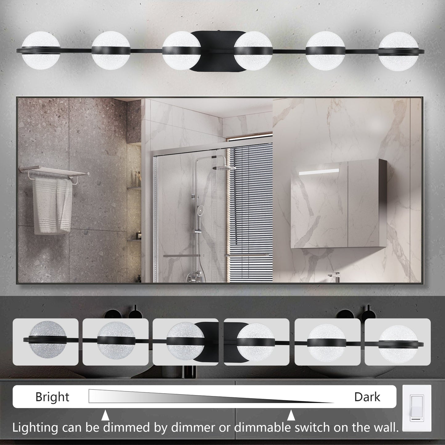 Vanity Lights With 6 LED Bulbs for Bathroom Lighting (Black)