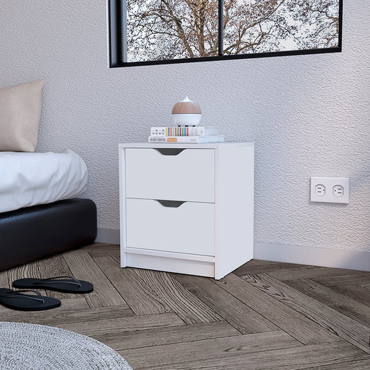 Nightstand Gandu, Two Drawers -White