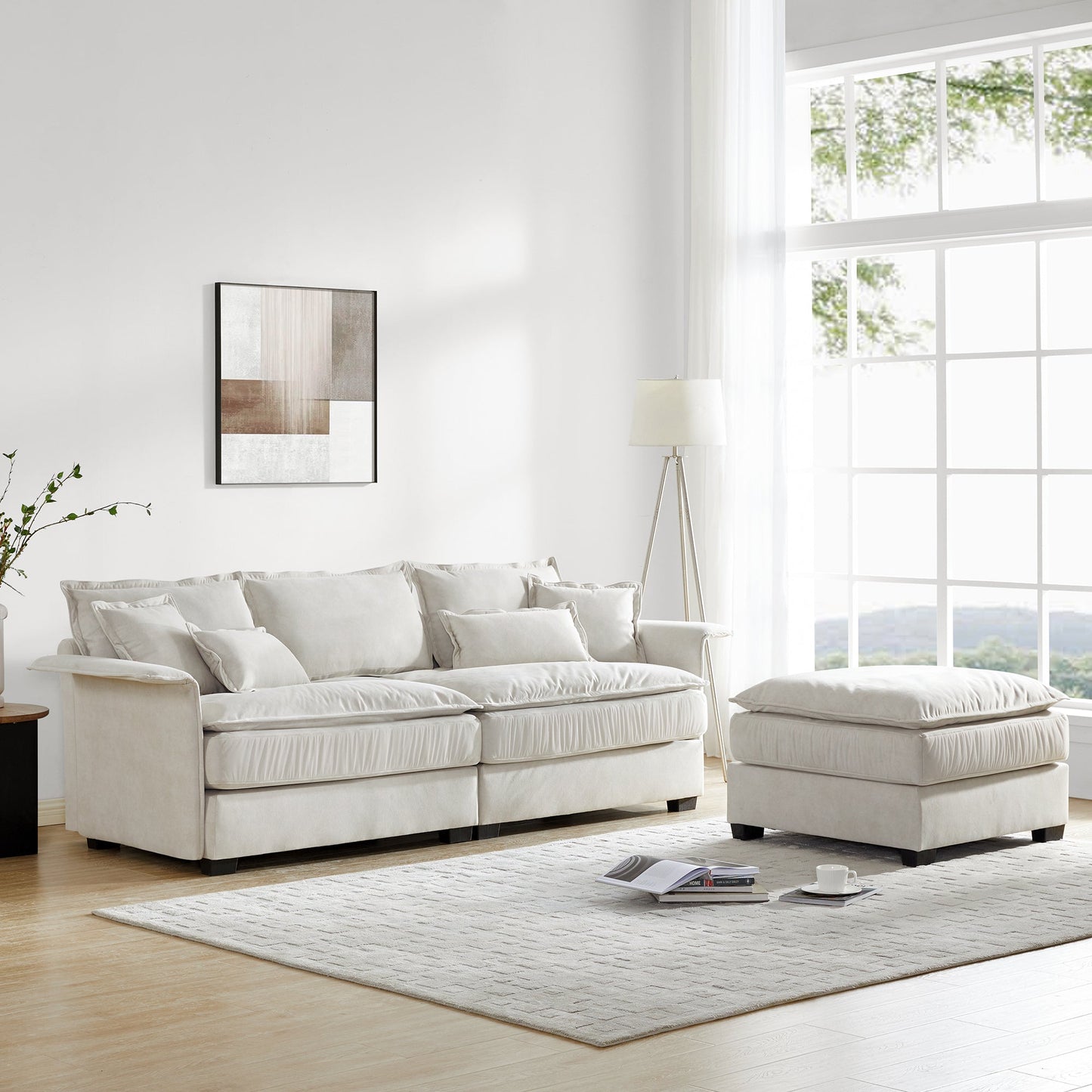 95*66"Oversized Luxury Sectional Sofa With Bentwood Armrests,4 Seat Upholstered Indoor Furniture With Double Cushions