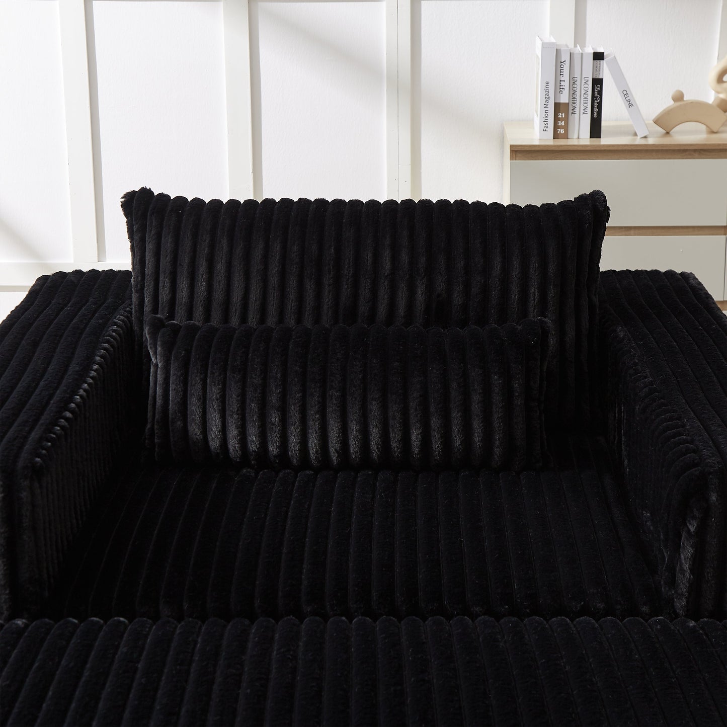75-Inch Corduroy Sponge Sofa Lounge Chair With Removable Footrest,No Assembly Required,Fluffy Modern Sleeper Chair