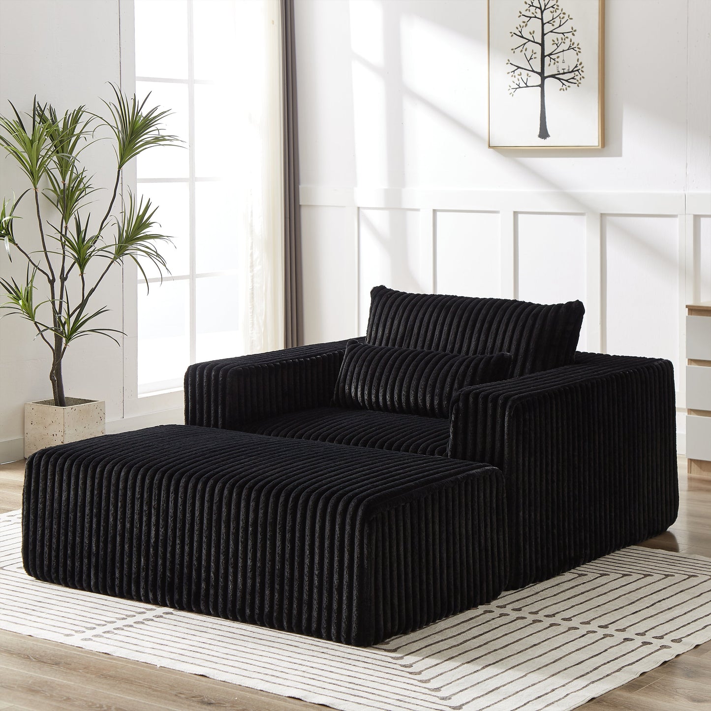 75-Inch Corduroy Sponge Sofa Lounge Chair With Removable Footrest,No Assembly Required,Fluffy Modern Sleeper Chair