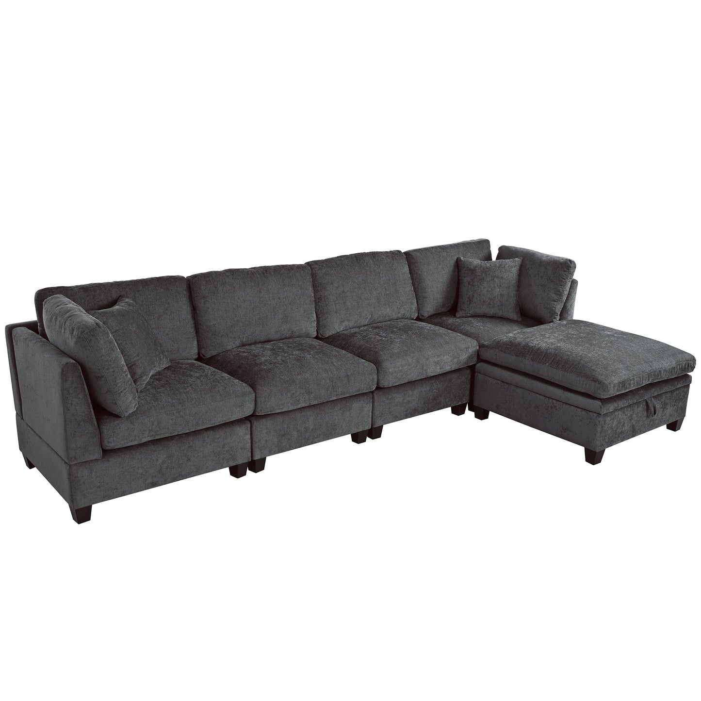 Upholstered Modular Sofa With Removable Storage Ottoman, 2 Hidden Cup Holders, Sectional Sofa for Living Room Apartment